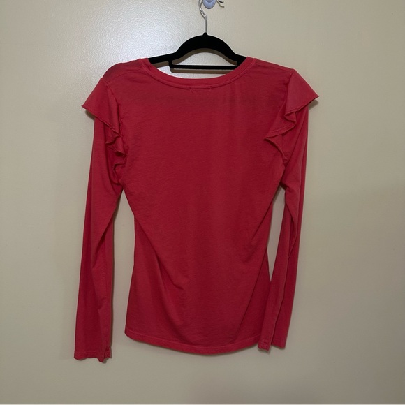 Sundry Coral Long Sleeve Ruffle Shoulder Top Women’s Size 2/Medium Shirt - Picture 6 of 6